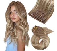 Moresoo Extension Cheveux Naturel Clip Balayage Châtain Clair et Blond Platine 7 pièces 45cm Extension Clip Cheveux Naturel Cheveux Longs et Raides 105g #8/22/8