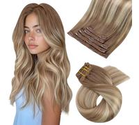 Moresoo Extension Cheveux Naturel Clip Balayage Extension à Clip Cheveux Humain Ombre Brun Clair avec Blond Moyen #8/22/8 25 cm 5 Pièces 80g
