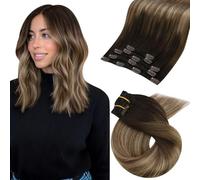 Moresoo Extension Cheveux Naturel Clip Balayage Marron Foncé à Blond Foncé avec Blond Doré Extension Clip Cheveux Humain 35 cm Longueur Épaule Légèreté#4/10/16 5 Pièces 80g