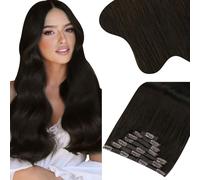 Moresoo Extension Cheveux Naturel Clip Maxi Volume Brun le plus Foncé Extension Clip Cheveux Naturel Humain Remy Brun #2 60 cm 7 Pièces 150g
