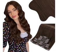 Moresoo Extension Cheveux Naturel Clip Maxi Volume Marron Chocolat Extension a Clip Cheveux Naturel Humain Remy Marron Foncé #4 55 cm 7 Pièces 150g