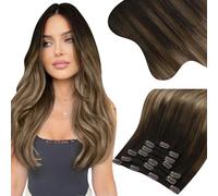 Moresoo Extension Cheveux Naturel Clip Maxi Volume Ombre Extension Clip Cheveux Naturel Balayage Marron Foncé à Blond Foncé avec Blond Doré #4/10/16 55 cm 7 Pièces 150g