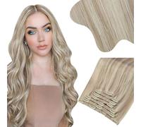 Moresoo Extension Cheveux Naturel Clip Maxi Volume Remy Extension Clip Cheveux Naturel Humain Blond Cendré et Blond Décoloré #P18/613 50 cm 7 Pièces 150g