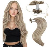 Moresoo Extension Cheveux Naturel Kératine 50 Méches Blond Extension Keratine à Chaud Brun Clair et Blond Platine Remy Humain #9A/60 40 cm 50g