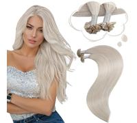 Moresoo Extension Cheveux Naturel Keratine Blond Blanche Remy Extension Keratine a Chaud Cheveux Naturel Humain Lisse Blond 55 cm #60A 50 Mèches 50g
