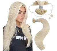 Moresoo Extension Cheveux Naturel Keratine Blond Platine Remy Extension Cheveux Keratine a Chaud Blond Clair 50 Mèches 50g #60 45 cm/18 Pouce