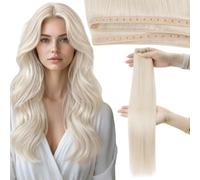 Moresoo Extension Cheveux Naturel Tissage Papillon Blonde Blanche #60A 50CM | Transition invisible, pas de perte de cheveux, sans colle, doux pour les propres cheveux, plus de volume