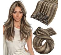 Moresoo Extension Clip Cheveux Naturel Brun 40cm 105g 7pcs Clip in Hair Extensions Human Hair Léger et Respirant #P4/27 Style Journalier Naturel