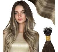 Moresoo Nano Ring Extensions Balayage Invisible Extension Cheveux Naturel a froid Ombre Marron Foncé à Brun Moyen avec Blond Décoloré #4/6/613 40 cm 50g 50 Mèche