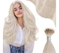 Moresoo Nano Ring Extensions Blond Blanche Invisible Remy Extension Nano Ring Cheveux Naturel Blond #60A 60 cm 50g 50 Mèches
