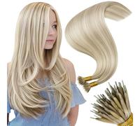 Moresoo Nano Ring Extensions Blond Cendré et Blond Décoloré Extension Nano Ring Cheveux Naturel Humain #18/613 60 cm 50g 50 Mèches