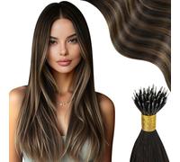 Moresoo Nano Ring Extensions Brun le plus Foncé à Brun Moyen avec Brun le plus Foncé Extension Cheveux Naturel a froid Balayage #2/6/2 40 cm 50g 50 Mèche