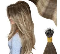 Moresoo Nano Ring Extensions Invisible Extension Cheveux Naturel a Froid Brun à Brun Clair avec Blond Moyen #3/8/22 50 cm 50g 50 Mèche