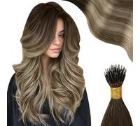 Moresoo Nano Ring Extensions Invisible Extension Cheveux Naturel a Froid Marron Foncé à Brun Moyen avec Blond Décoloré #4/6/613 50 cm 50g 50 Mèche