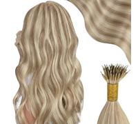 Moresoo Nano Ring Extensions Invisible Remy Extension Nano Ring Cheveux Naturel Blond Miel Foncé et Blond Moyen #16/22 50 cm 50g 50 Mèches