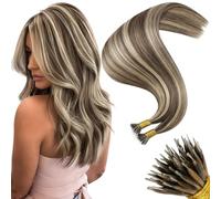 Moresoo Nano Ring Extensions Invisible Remy Extension Nano Ring Cheveux Naturel Marron Foncé et Blond Caramel #4/27 50 cm 50g 50 Mèche