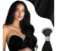 Moresoo Nano Ring Extensions Noir Invisible Remy Extension Nano Ring Cheveux Naturel Noir de Jais #1 35 cm 50 Mèches 50g