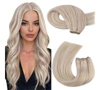 Moresoo Tissage Naturel Cheveux Humain Blond Cendré Highlight 60 cm 100g | #P18/613 Double trame, Niveau professionnel, Mouvement souple, Volume plus fourni, Coiffures longues, Pose en salon