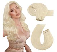Moresoo Tissage Naturel Cheveux Humain Lisse Blond Platine Extension Cheveux Naturel Tissage Invisible 60 cm/24 Pouces #60 100g
