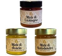 Moretto Farm - Trio de miels italiens 100% crus Acacia, Châtaignier, Tilleul - 3×280 g - Miels naturels artisanaux idéals pour tisanes, petit-déjeuner, fromages et recettes gastronomiques