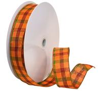 Morex Ribbon Bobine d'automne Plaid Tissu Plaid Ruban de Taffetas, 1-1/5,1 cm en Bobine de 45,7 m, Orange