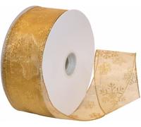 Morex Ribbon Bobine Flocon de Neige Transparent avec Fil métallique Paillettes Ruban, 2-1/5,1 cm par 45,7 m Bobine, Doré