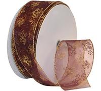 Morex Ribbon Bobine Flocon de Neige Transparent avec Fil métallique Paillettes Ruban, 2-1/5,1 cm par 45,7 m Bobine, Bordeaux/doré