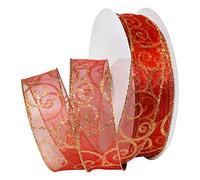 Morex Ribbon Ruban transparent à paillettes torsadées 3,8 cm x 45,7 m, rouge/doré