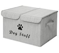 Morezi Grande boîte en toile pour jouets de chien,Boîte à jouets pour animaux de compagnie pliable avec couvercle,parfaite pour organiser les chien jouets et accessoires-Gris bambou