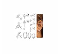 Morfetto 12Pcs Piercing Oreille Acier Inoxydable Boucles d'Oreilles Femme Piercing Tragus Helix Or Argent Hypoallergéniques Boucles d'Oreilles Creoles Pour Conch Daith Cartilage - Gauge 16G Argent