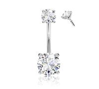 Morfetto 14G Piercing Nombril Acier Chirurgical Femme Argent Sterling Acier Inoxydable G23 Titane Piercing Nombril Or 14 Carats Zircon Cubique Rond Hypoallergénique 6/8/10/12mm Percings Au Nombrils