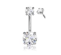 Morfetto 14G Piercing Nombril Acier Chirurgical Femme Argent Sterling Acier Inoxydable G23 Titane Piercing Nombril Or 14 Carats Zircon Cubique Rond Hypoallergénique 6/8/10/12mm Titan-8MM
