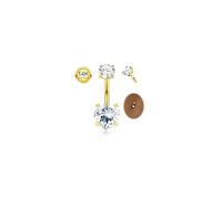Morfetto 14G Piercing Nombril Acier Chirurgical Simple Piercing Nombril Or Argent con Cuore Zirconia Cubica Perla Simulata Hypoallergénique Nombrils Percings Cadeau Bijou 10mm Doré CZ
