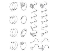 Morfetto 20G Anneaux de Nez Goujons Anneaux Nez En Acier Chirurgical Cerceaux En Forme De Vis En L Piercing De Nez Narine Bijoux Coeur Lune Serpent Papillon Piercing de Nez pour Femmes Hommes Argent