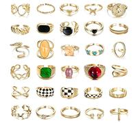 Morfetto 30 Pièces Bagues Épaisses en Or 18 Carats pour Femmes Bagues Plaquées Or Chevalières Torsadées Épaisses Anneaux Midi Empilables Ensembles de Bagues Ouvertes Réglables Or