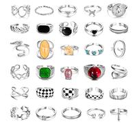 Morfetto 30PCS Bagues Épaisses en Or 18 Carats pour Femmes Bagues Plaquées Or Chevalières Torsadées Épaisses Anneaux Midi Empilables Anneaux Ouverts Réglables Ensembles Argent