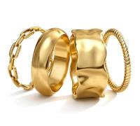 Morfetto 4Pcs Imperméable Bague Femme Or Lot de Bagues Empilables Plaqué Or 14K Bagues Pouce Fine Épais Bague Fiançailles Femme Alliance Mariage Promesse Cadeau Bijoux Doré 50mm,US=6