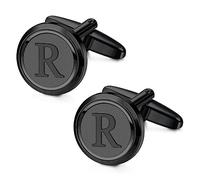 Morfetto Boutons de Manchette Noirs Initiaux Personnalisés en Cuivre pour Hommes - Lettre R - Cadeau pour Marié, Mari, Père, Petit Ami