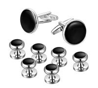 Morfetto Ensemble de boutons de manchette et clous pour hommes chemises de smoking classique noir et argent Match pour affaires mariage costume formel Argent