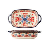 MoRfiL Disc de Cuisson de lasagnes de Style polonais, Lasagne rectangulaire forment céramique, Plats Vintage Forme de Four,1900ml