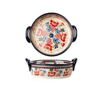 MoRfiL Disc de Cuisson Rond en céramique de Style polonais, Style Simple, poignée à Double Oreille, soulèvement en Porcelaine, Vaisselle de Cuisson, Durable, Multifonctionnel,Multi Colored