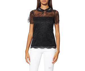 Morgan Blouse Manches Courtes Dentelle Fente Noir M