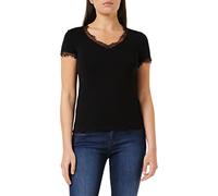 Morgan T-Shirt col V à Dos boutonné en Dentelle Noir S