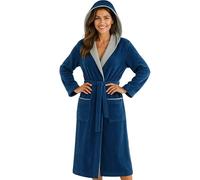 Morgenstern Peignoir de Bain Femme avec Capuche 100% Coton Éponge OEKO-TEX® Robe de Chambre Leonie Bleu Gris L