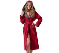 Morgenstern Peignoir de Bain Femme avec Capuche 100% Coton Éponge OEKO-TEX® Robe de Chambre Leonie Rouge L