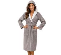 Morgenstern Peignoir de Bain Femme avec Capuche 100% Coton Éponge OEKO-TEX® Robe de Chambre Leonie Taupe-Gris/Beige L