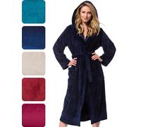 Morgenstern Peignoir Femme Long Capuche Lux Bleu Marin I X-Large