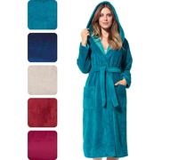 Morgenstern Peignoir Femme Long Capuche Lux Turquoise Foncé I Small