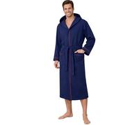 Morgenstern Peignoir Homme Nid D'Abeille Gaufré 100% Coton Robe de Chambre Léger Capuche Bleu L