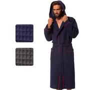Morgenstern Peignoir Homme Nid D'Abeille Gaufré 100% Coton Robe de Chambre Léger Capuche Bleu XL